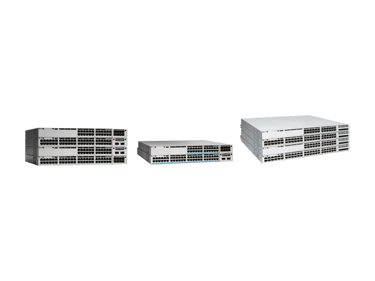 Моделі корпоративних комутаторів доступу Cisco Catalyst 9300 Series поруч і в стеку