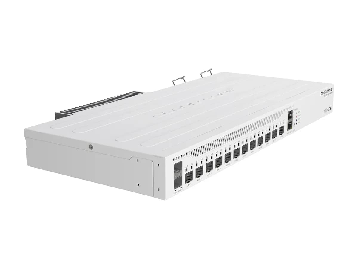 MikroTik Cloud Core Router CCR2004-1G-12S+2XS rack-mount router front panel with SFP+ and SFP28 ports
