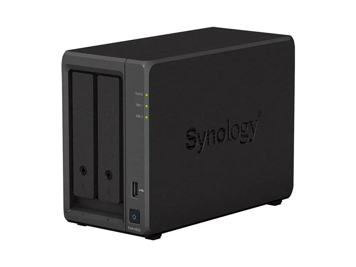 Мережевий відеореєстратор (NVR) Synology DVA1622 з підтримкою ШІ, вигляд спереду під кутом
