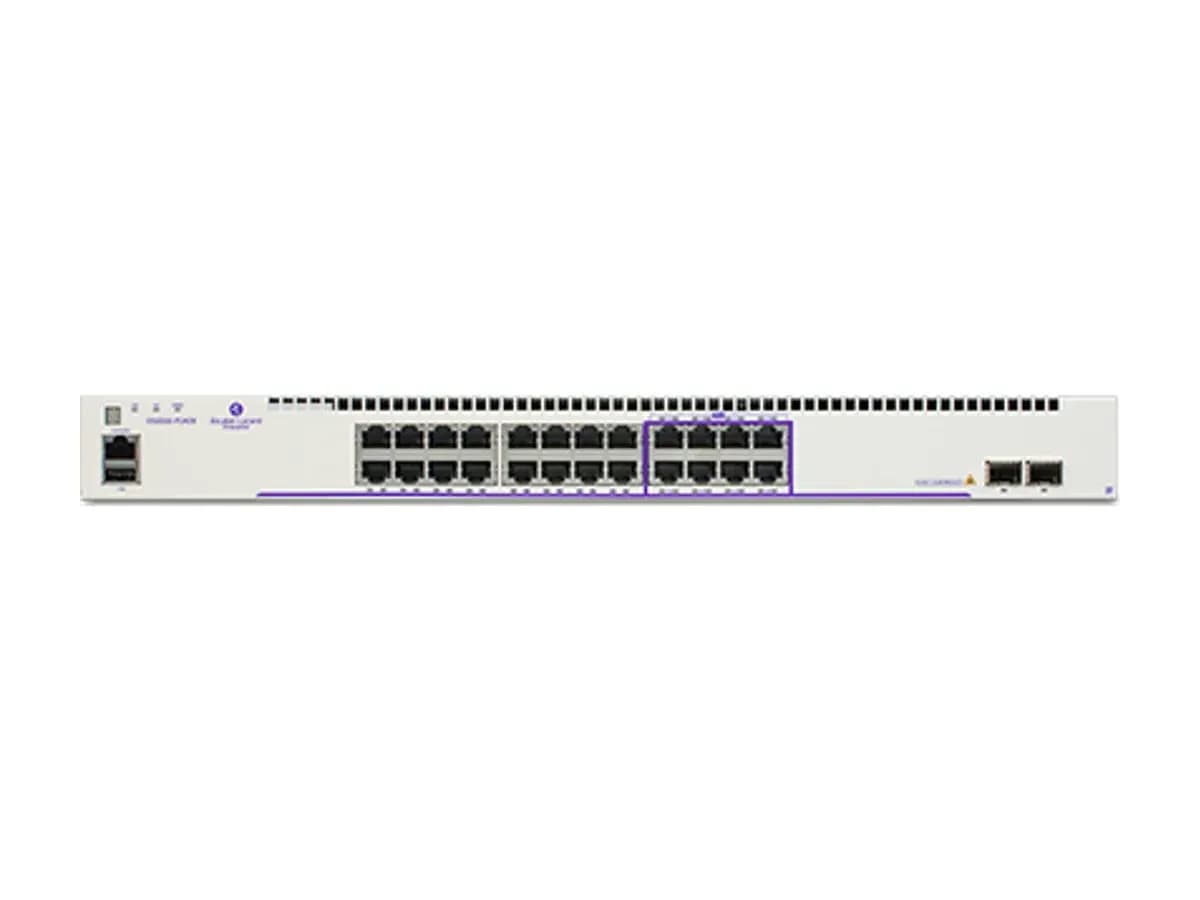 Передня панель комутатора доступу Alcatel-Lucent OmniSwitch 6560 з портами PoE і multi-gigabit