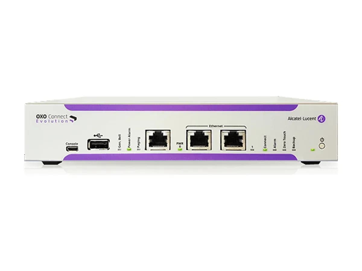 Передня панель і порти Ethernet комунікаційного сервера Alcatel-Lucent OXO Connect Evolution