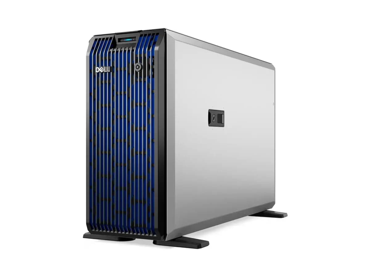 Dell PowerEdge T360 tower server with front bezel, angled left view