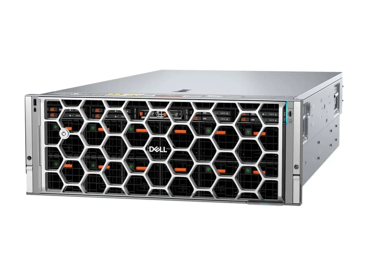 Dell PowerEdge XE7740 AI rack server with front bezel, angled view from above