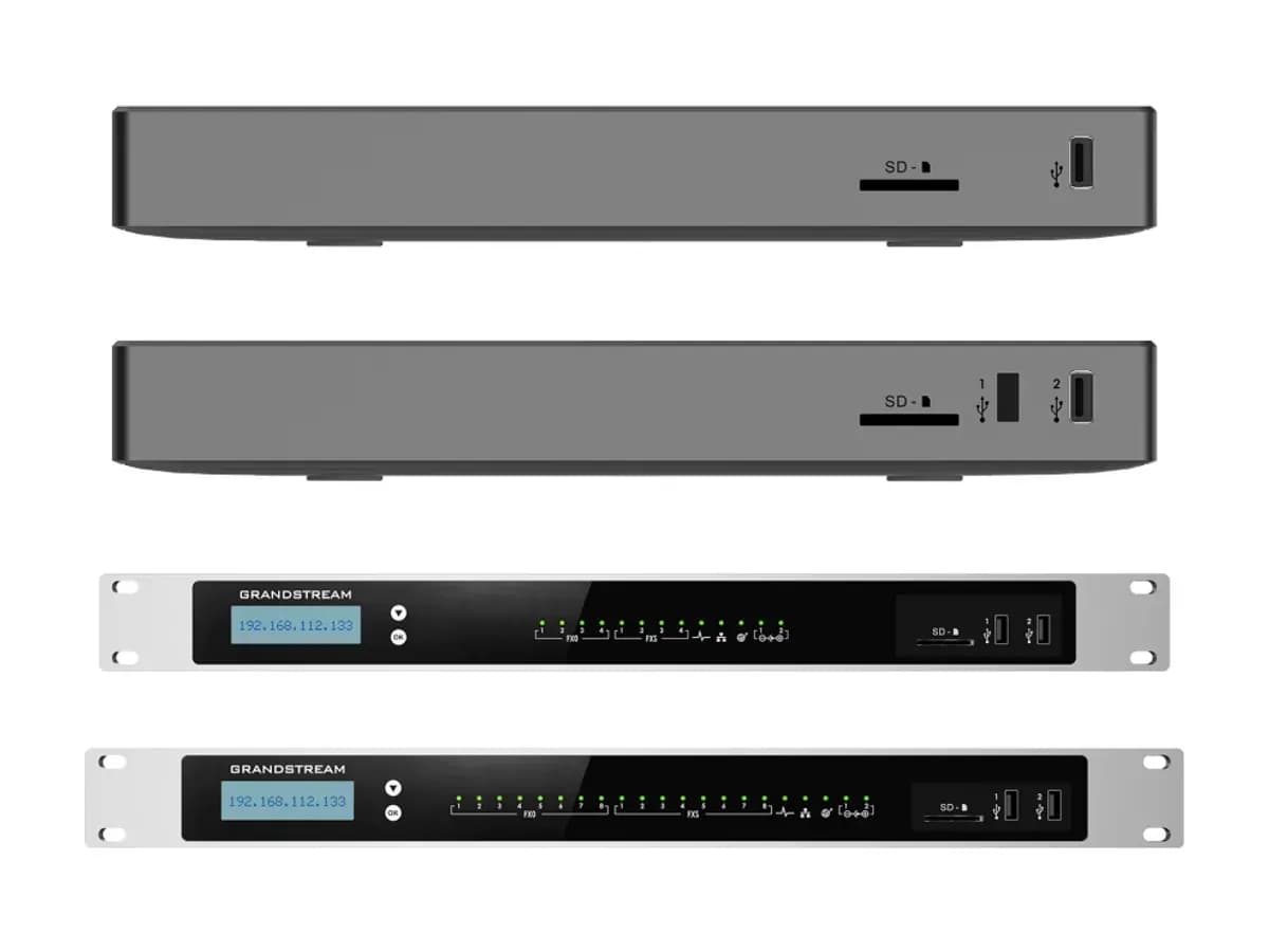 Моделі IP-АТС Grandstream серії UCM6300: два настільні корпуси та два корпуси для монтажу в стійку