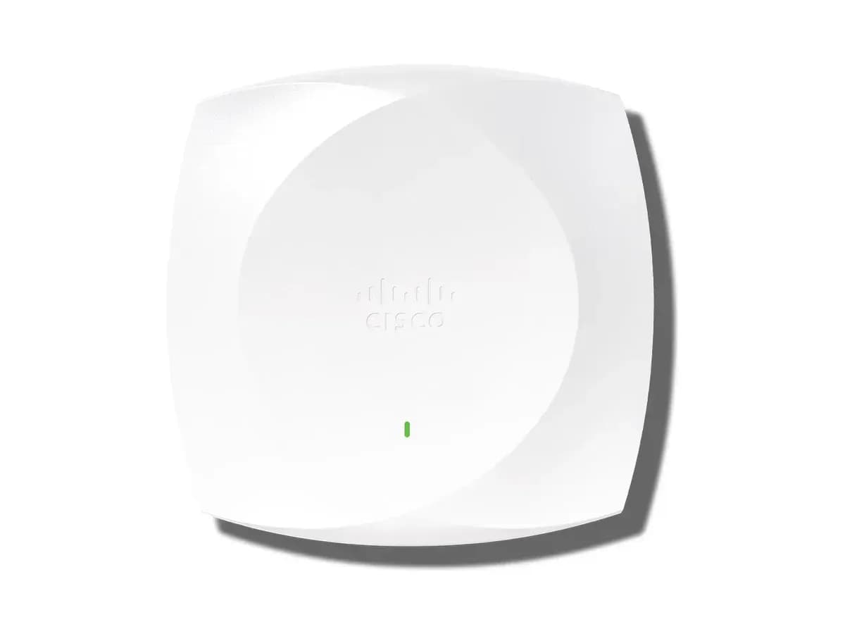 Біла стельова корпоративна бездротова точка доступу Cisco Wi-Fi 7 з логотипом Cisco