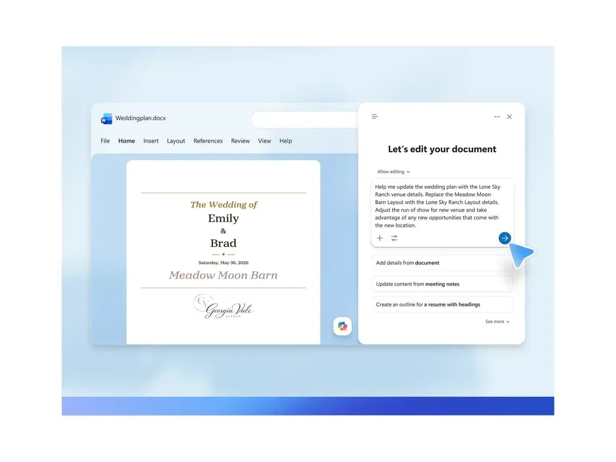 Інтерфейс Microsoft Word з відкритим документом і панеллю редагування Copilot