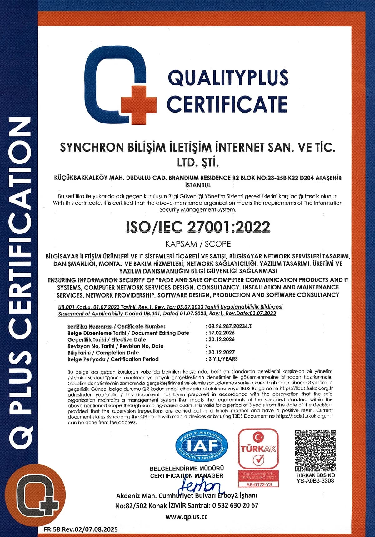 ISO/IEC 27001:2022 sertifikası, Synchron Bilişim