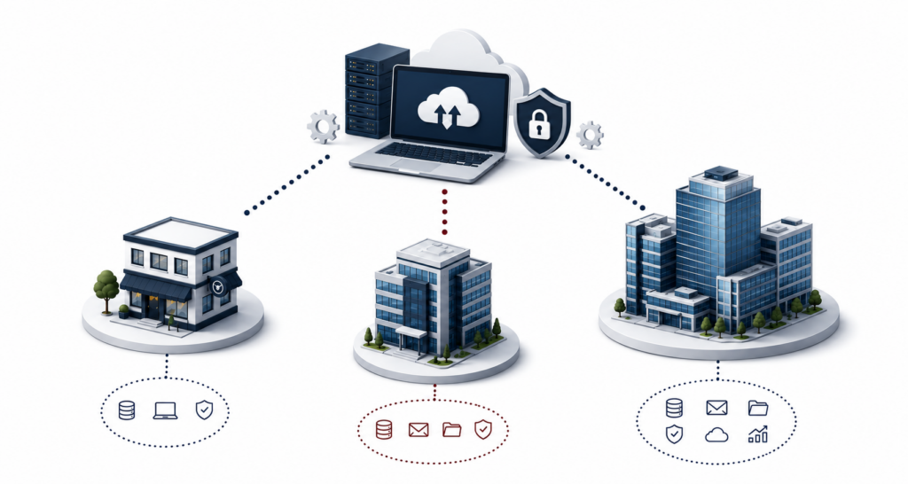 IT outsourcing ile yönetilen IT hizmetlerinden yararlanan küçük, orta ve büyük ölçekli firmalar